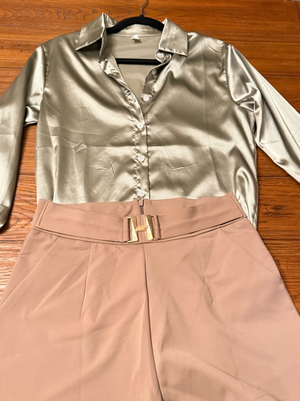 Satin Button-Up Blouse in Pale Silver